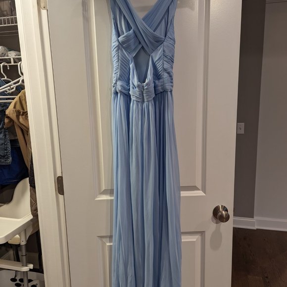 David's Bridal Long Mesh Bridesmaid Dress with Crisscross Back Straps - Picture 2 of 4